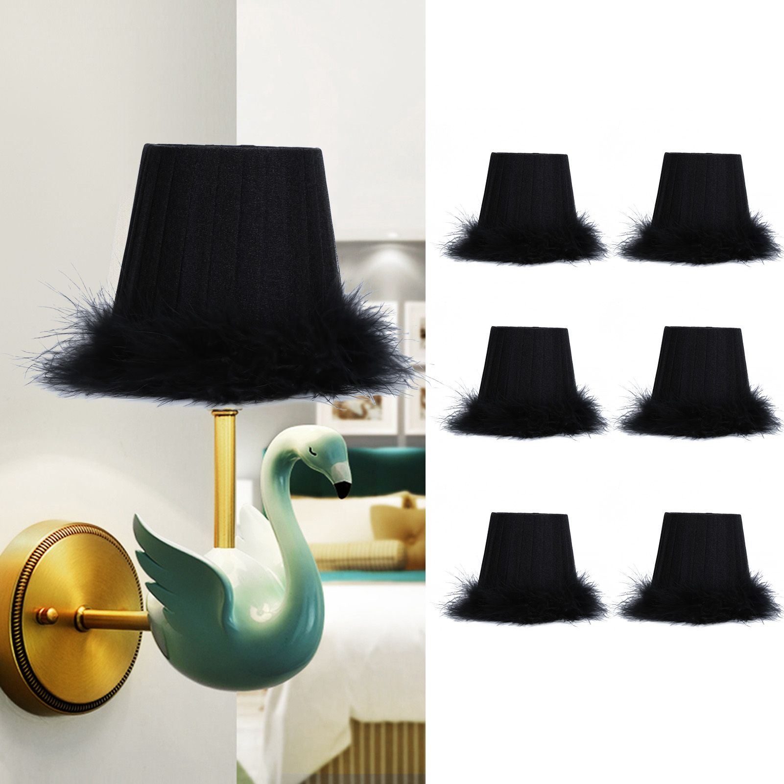 6Pcs Cloth Pendant Lamp Shade with Feather Edge Chandelier Lampshade Light view 9