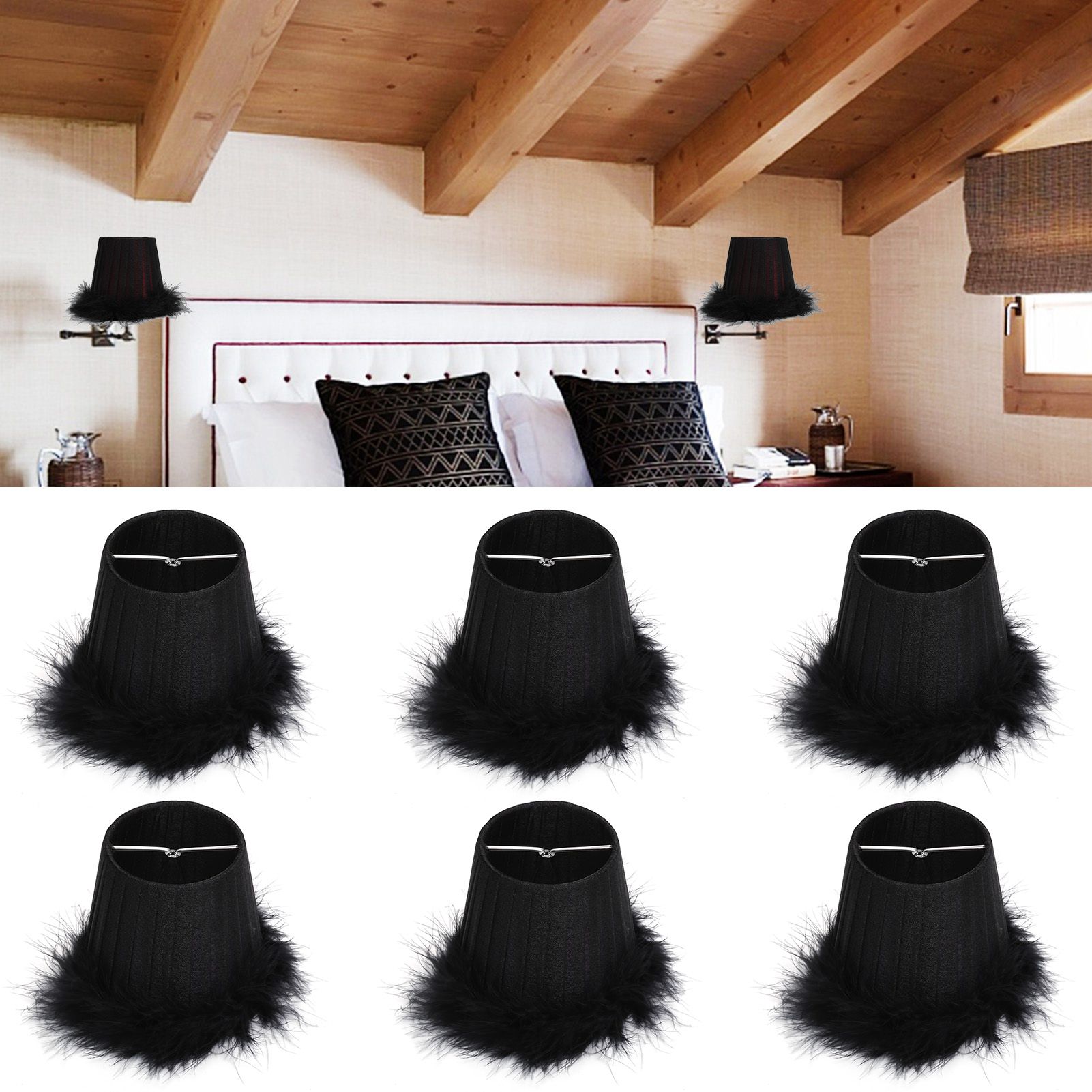 6Pcs Cloth Pendant Lamp Shade with Feather Edge Chandelier Lampshade Light view 10