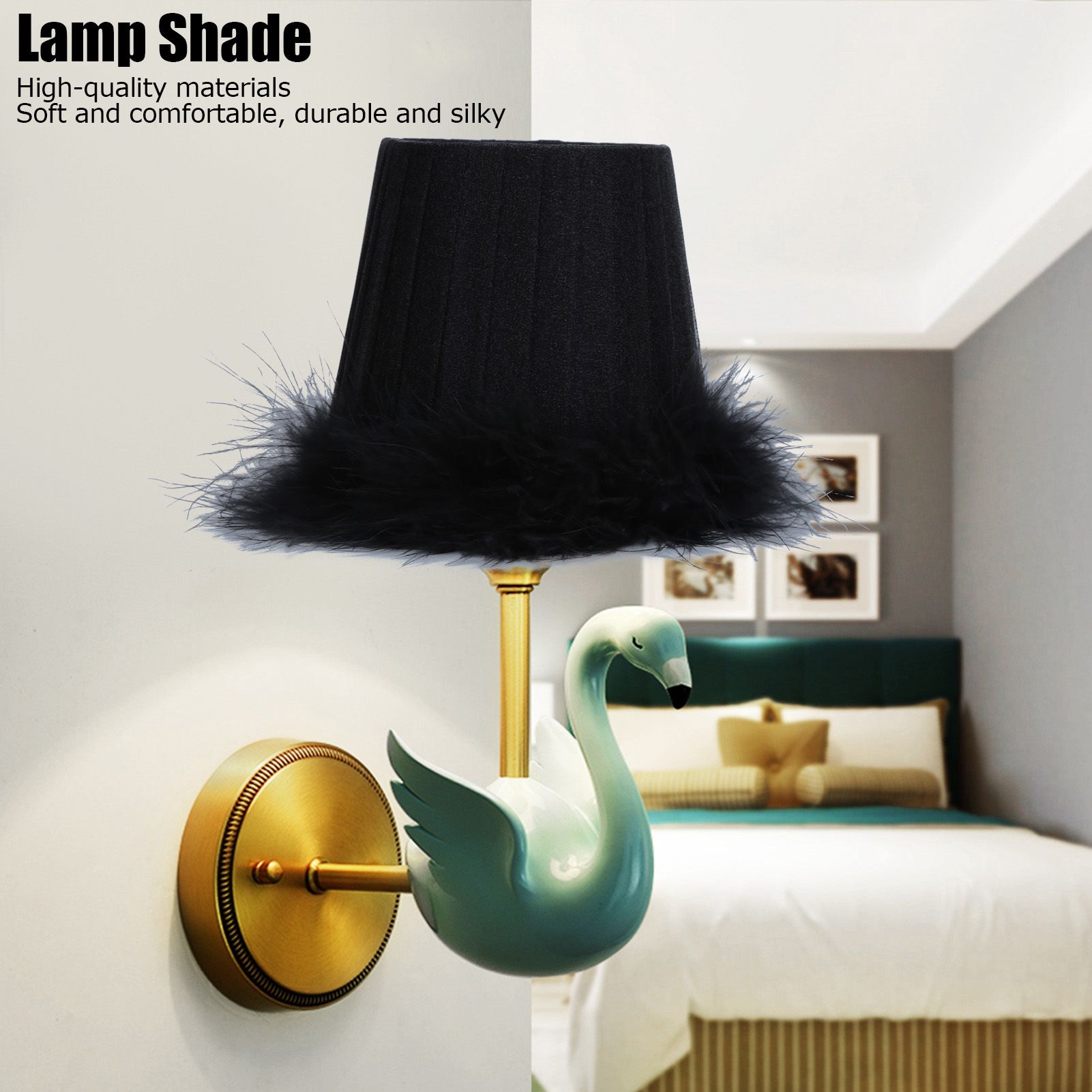 6Pcs Cloth Pendant Lamp Shade with Feather Edge Chandelier Lampshade Light view 14