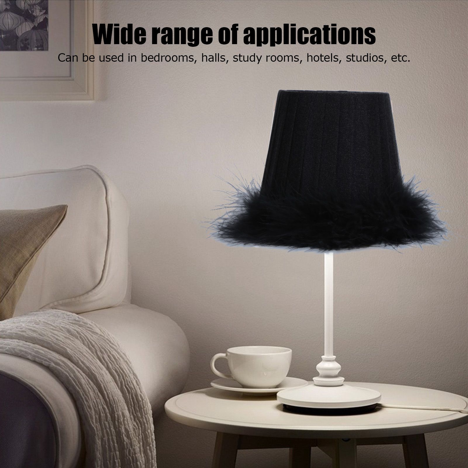 6Pcs Cloth Pendant Lamp Shade with Feather Edge Chandelier Lampshade Light view 15