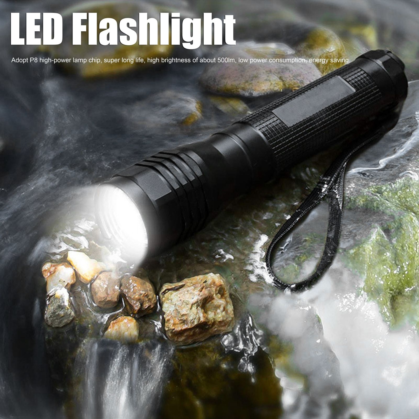 Bright P8 LED Flashlight Rotating Zoomable Torch Lamp IPX5 Waterproof for view 12