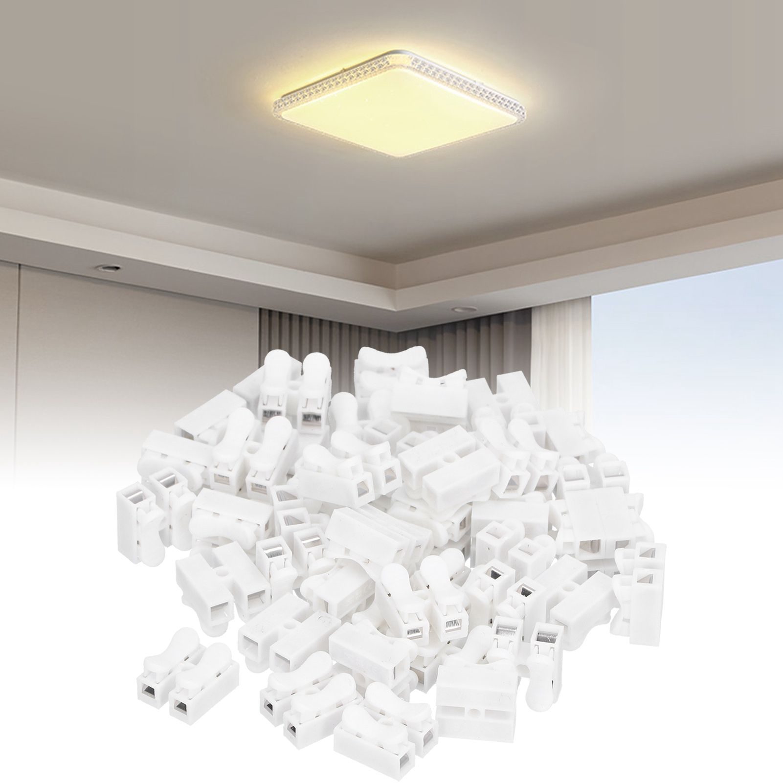 100pcs CH‑2 Connectors for LED Ceiling Light Flame Retardant 2 Port Press Terminal view 10