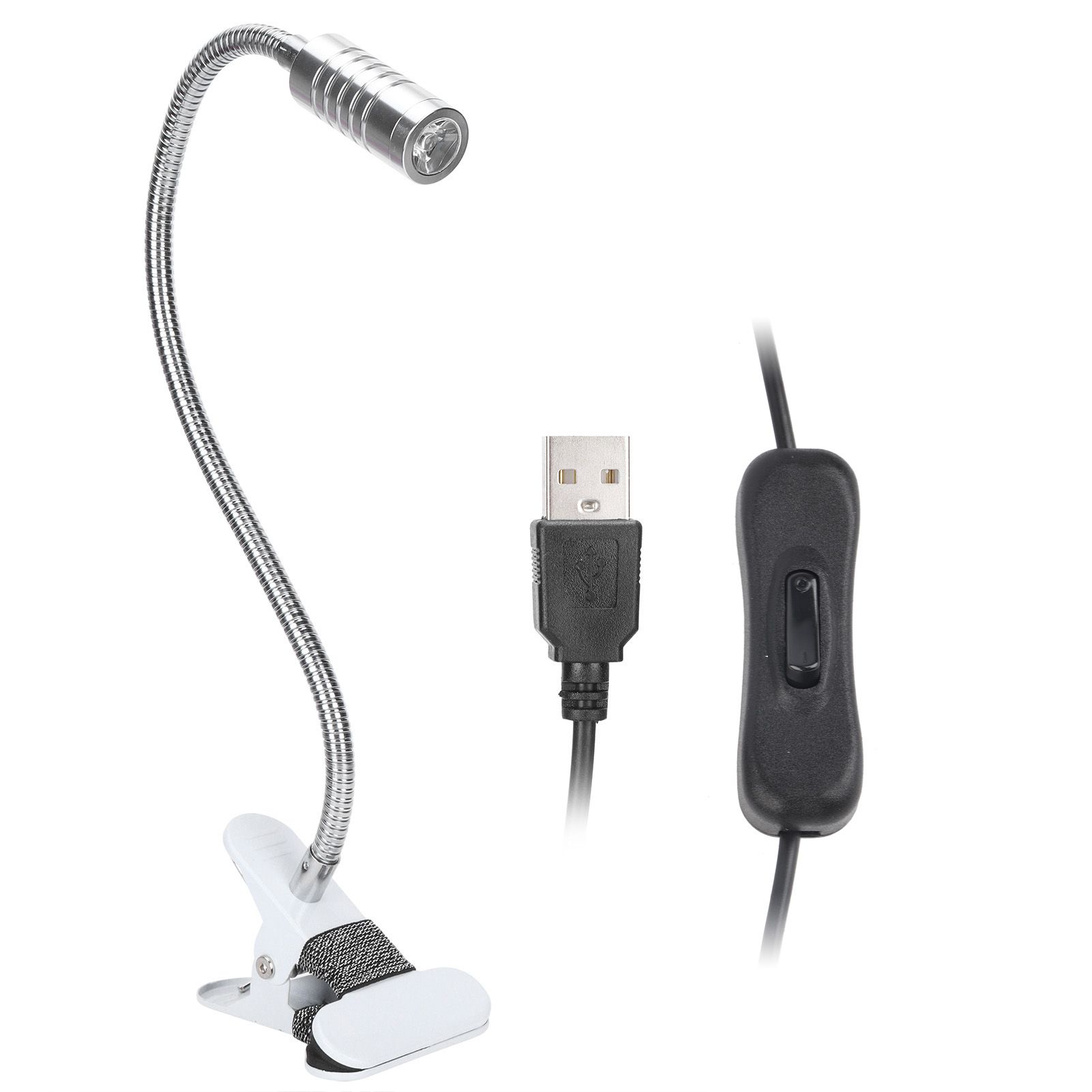 USB Powered ClipOn Desk Lamp Home LED Reading Flexible Table Lamp Silver Warm