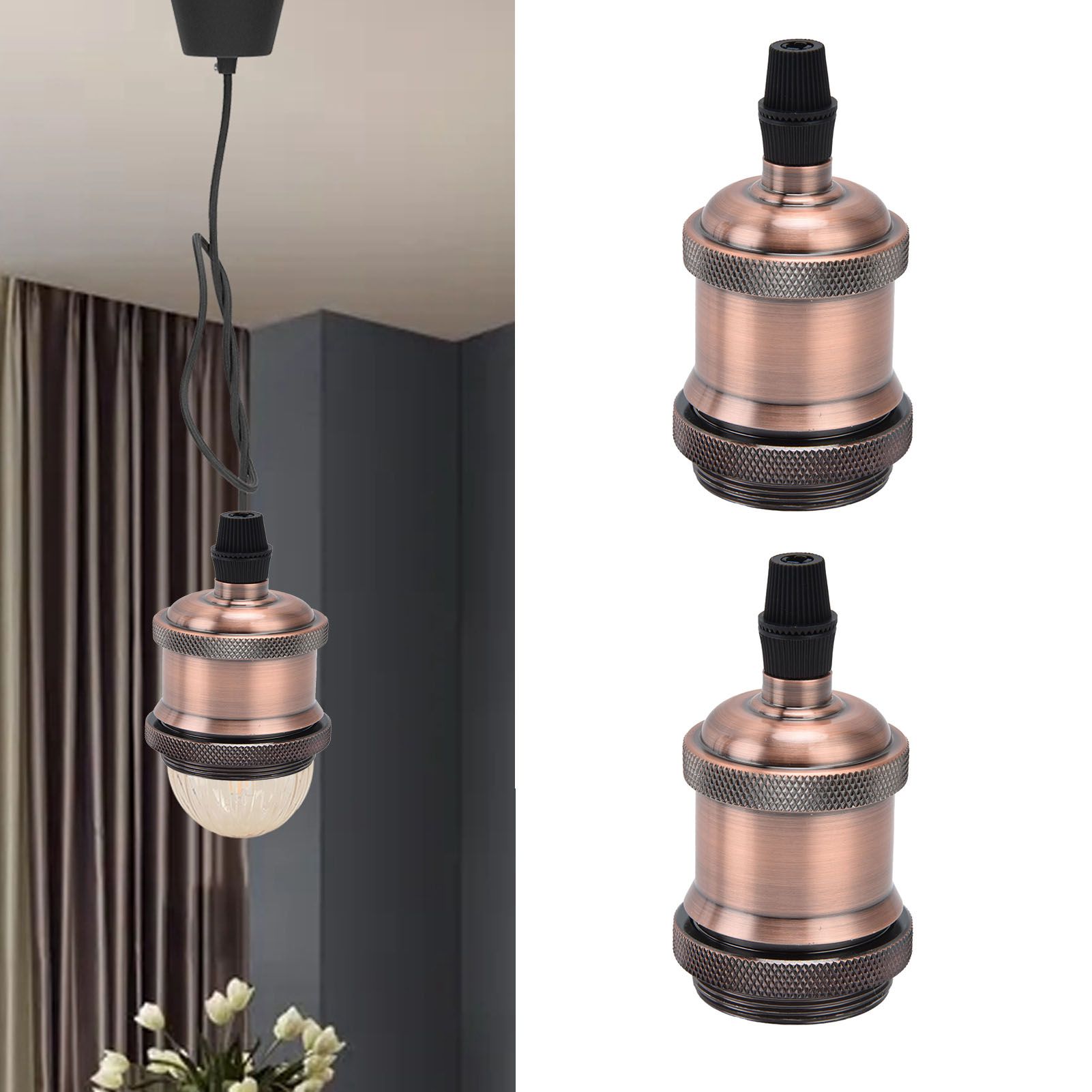 2PCS Vintage Lamp Socket Retro Aluminum Lamp Holder DIY Accessories for E26/27 view 12