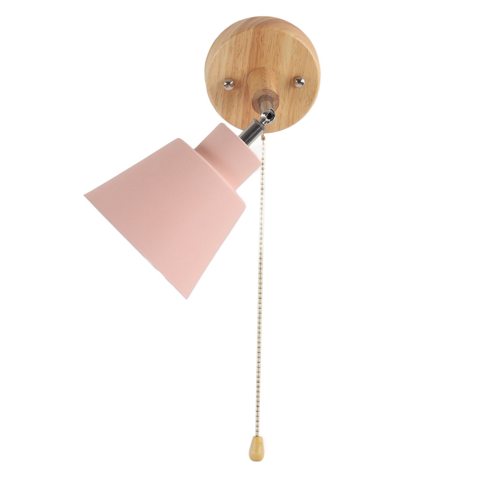 Macaron Bedside Wall Lamp Space Saving Pink Lampshade Wall Sconces with Wood view 2