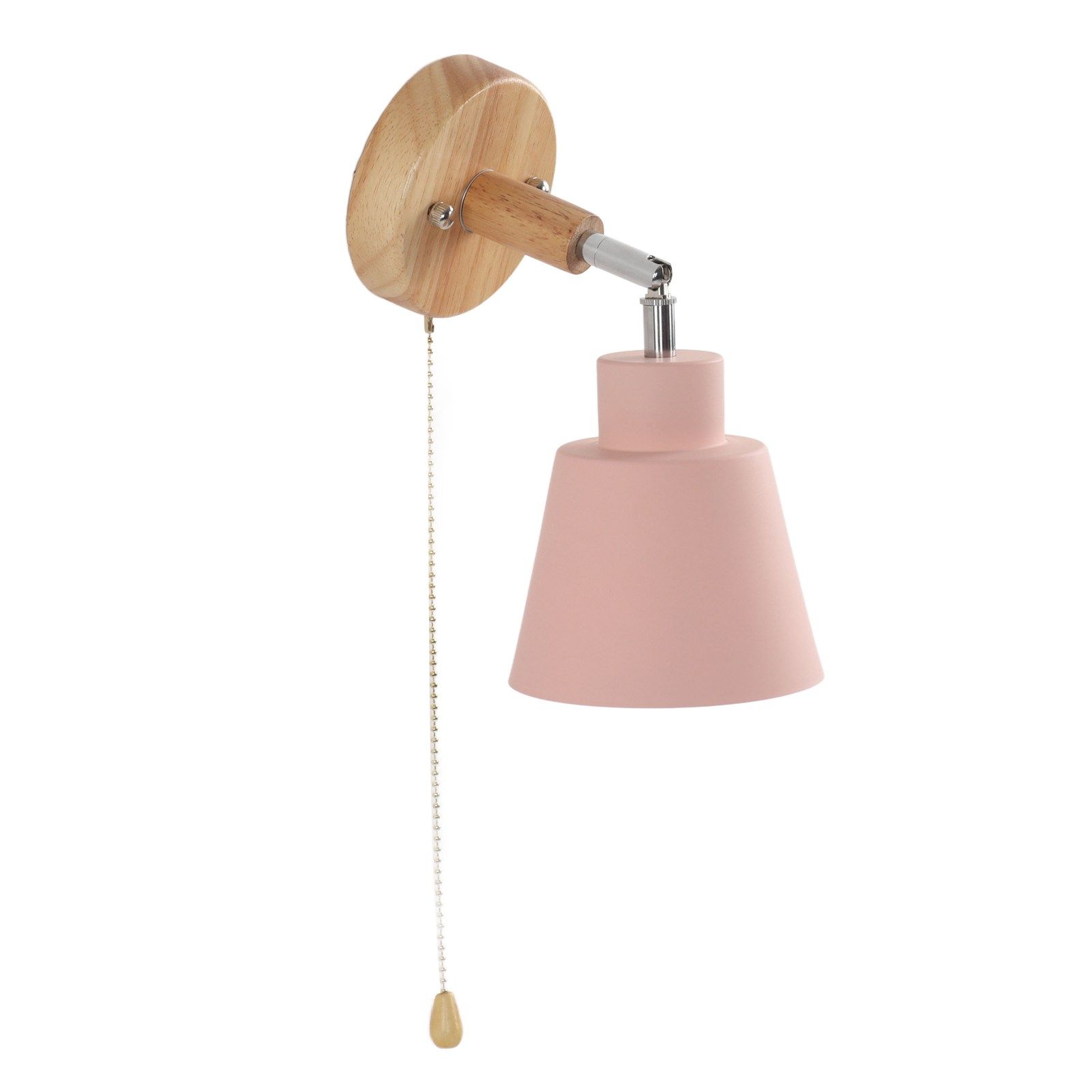 Macaron Bedside Wall Lamp Space Saving Pink Lampshade Wall Sconces with Wood view 3