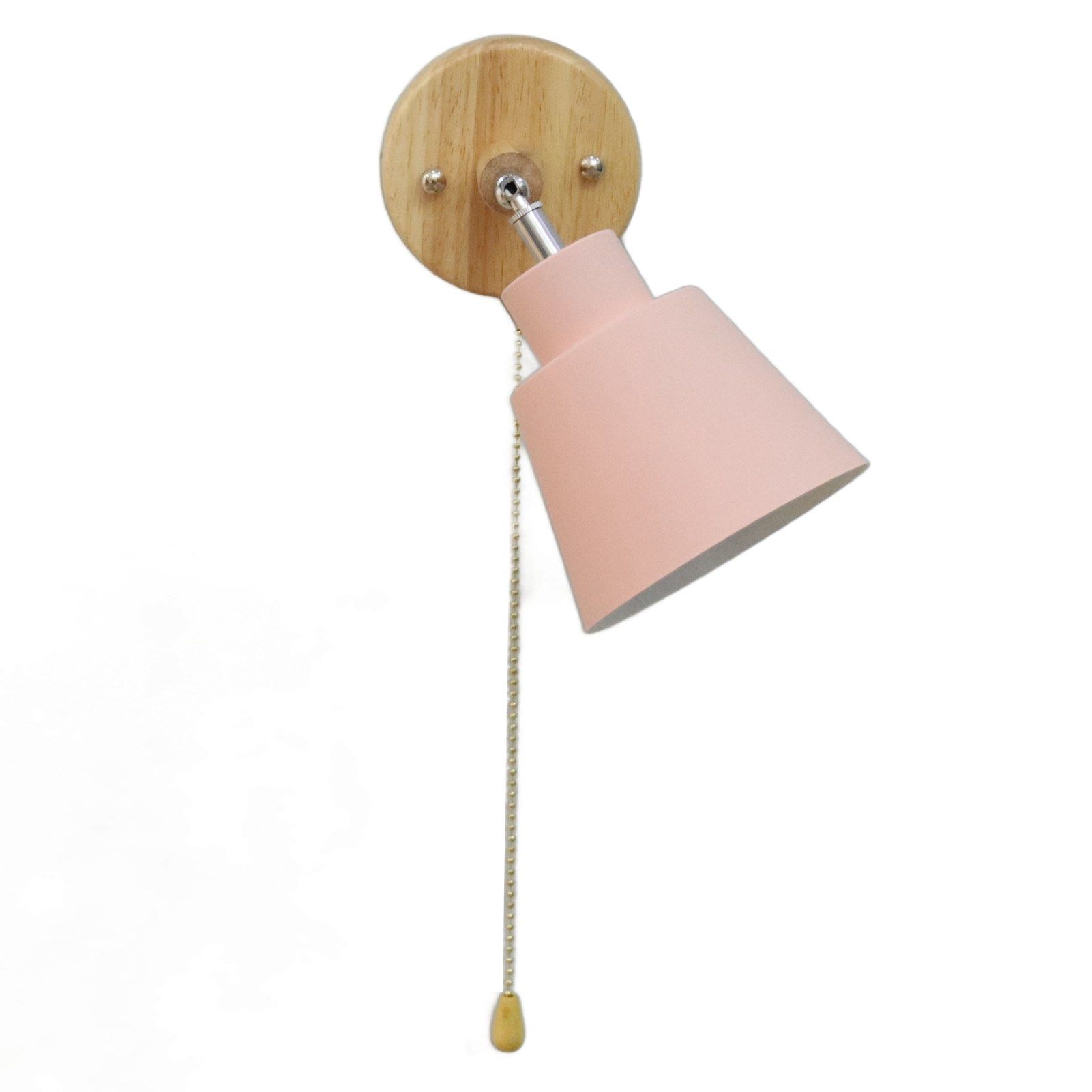 Macaron Bedside Wall Lamp Space Saving Pink Lampshade Wall Sconces with Wood view 4