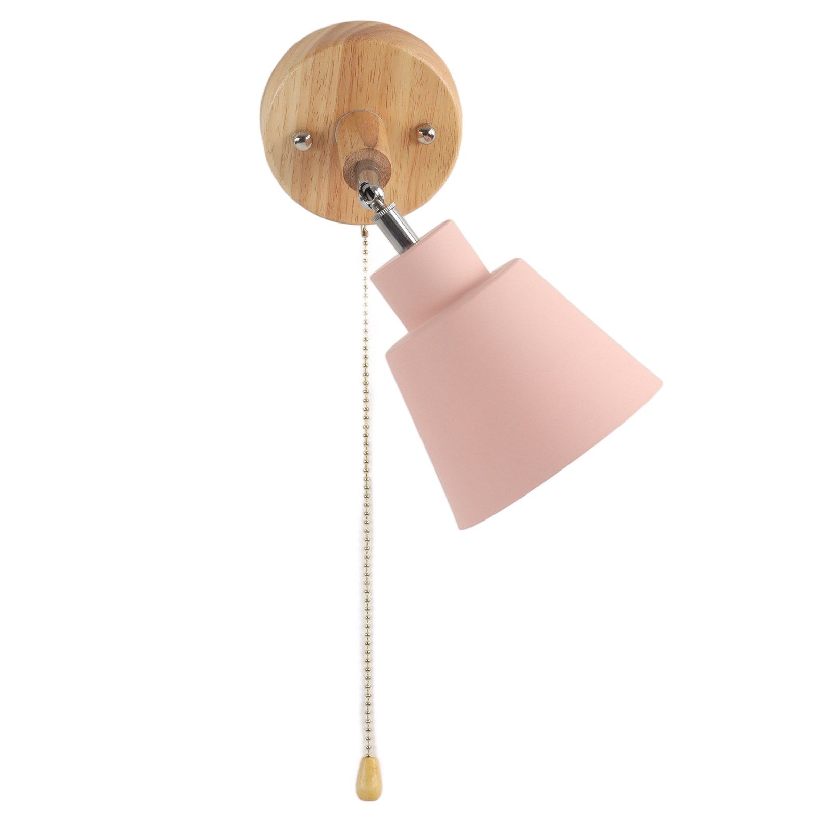 Macaron Bedside Wall Lamp Space Saving Pink Lampshade Wall Sconces with Wood view 5
