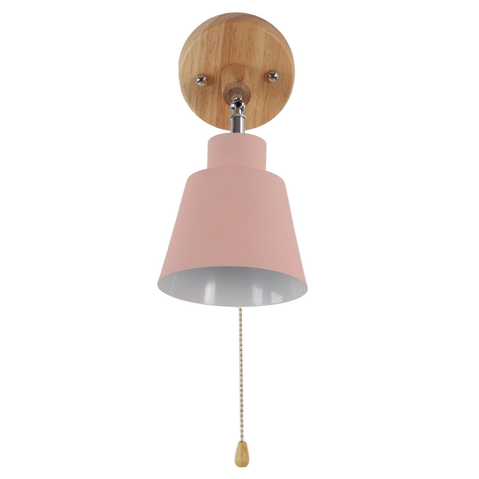 Macaron Bedside Wall Lamp Space Saving Pink Lampshade Wall Sconces with Wood view 6