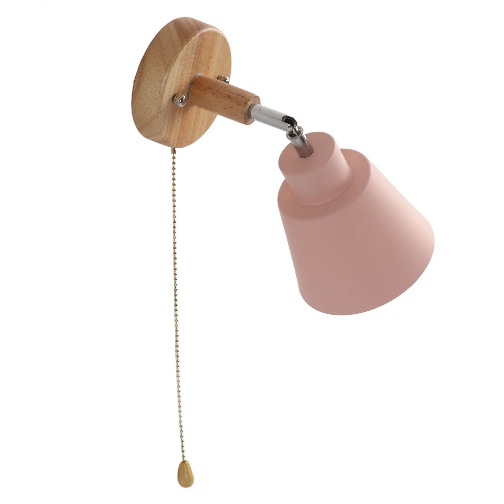 Macaron Bedside Wall Lamp Space Saving Pink Lampshade Wall Sconces with Wood view 7