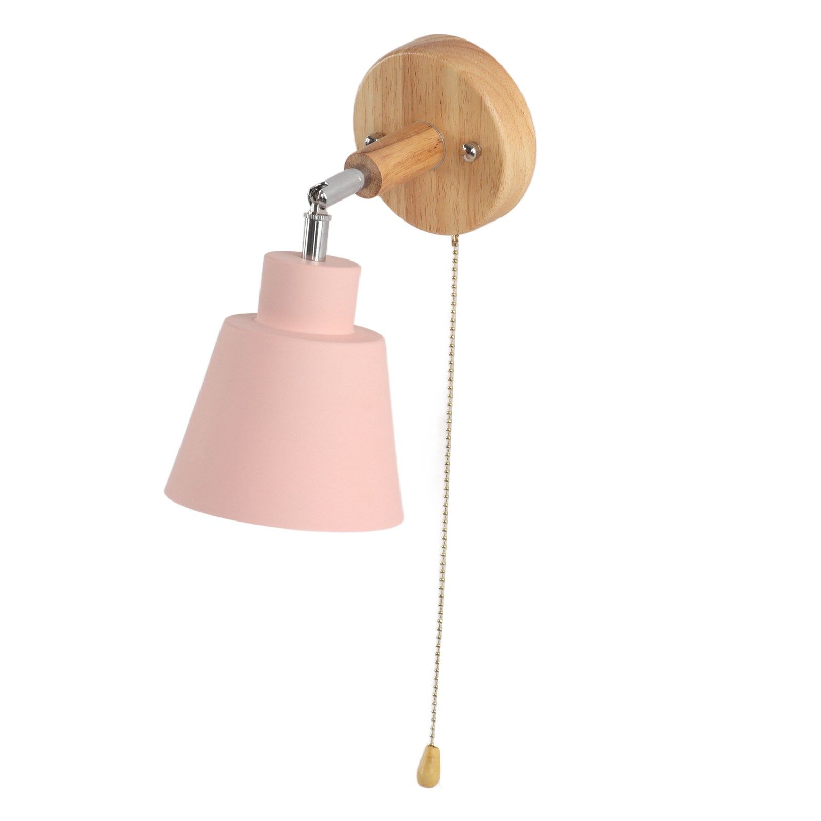 Macaron Bedside Wall Lamp Space Saving Pink Lampshade Wall Sconces with Wood view 8