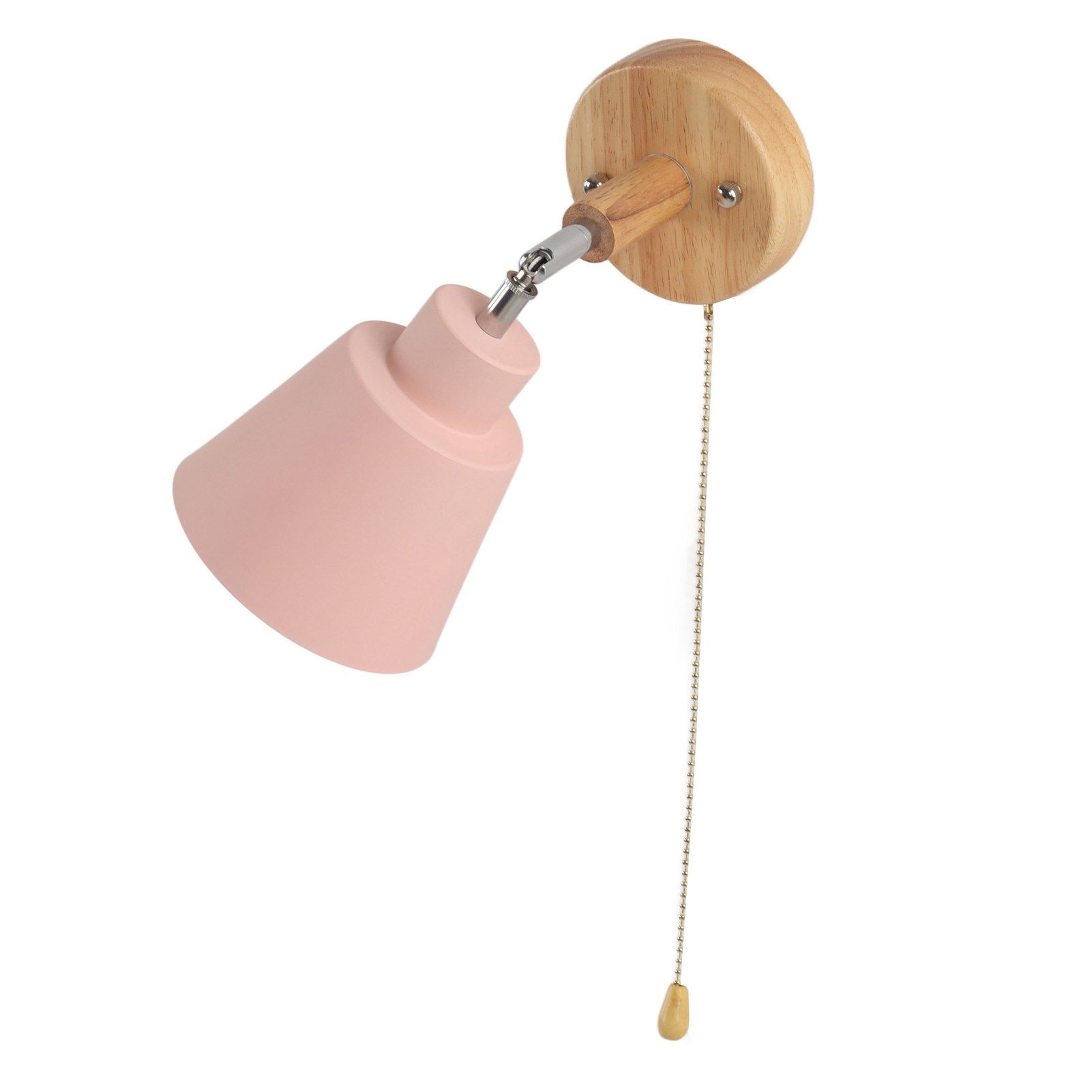 Macaron Bedside Wall Lamp Space Saving Pink Lampshade Wall Sconces with Wood view 9
