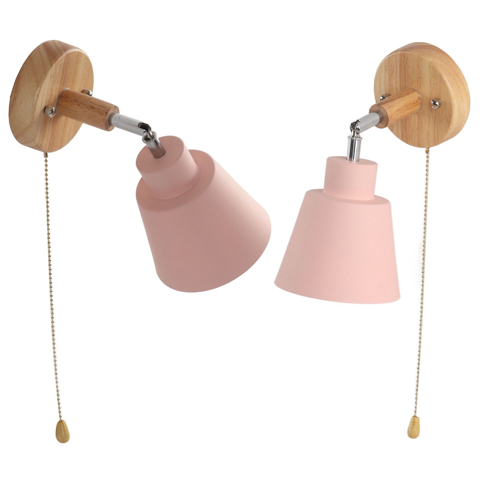 Macaron Bedside Wall Lamp Space Saving Pink Lampshade Wall Sconces with Wood view 10