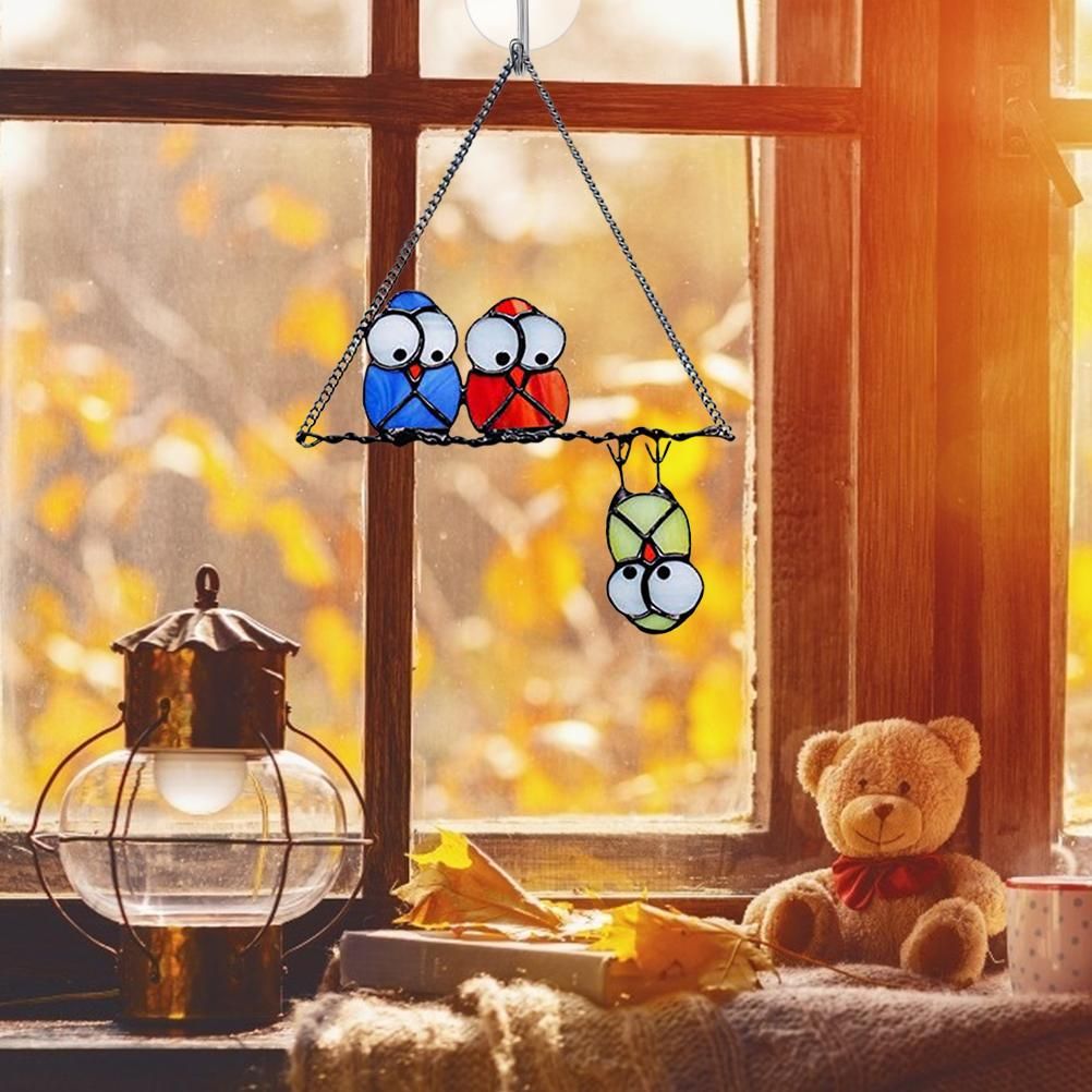 Metal Owl Hanging Decor Bird Sculpture Hanging Window Decoration for Indoor view 3