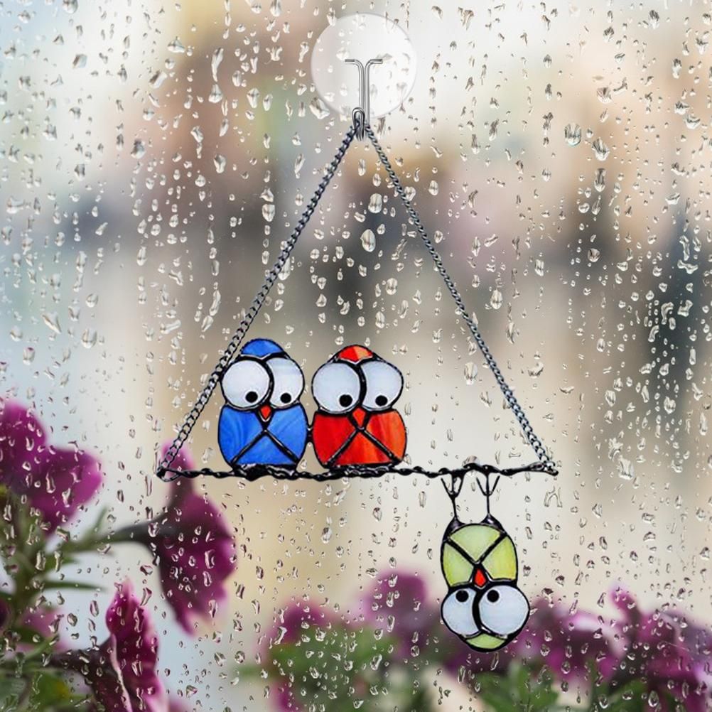 Metal Owl Hanging Decor Bird Sculpture Hanging Window Decoration for Indoor view 5