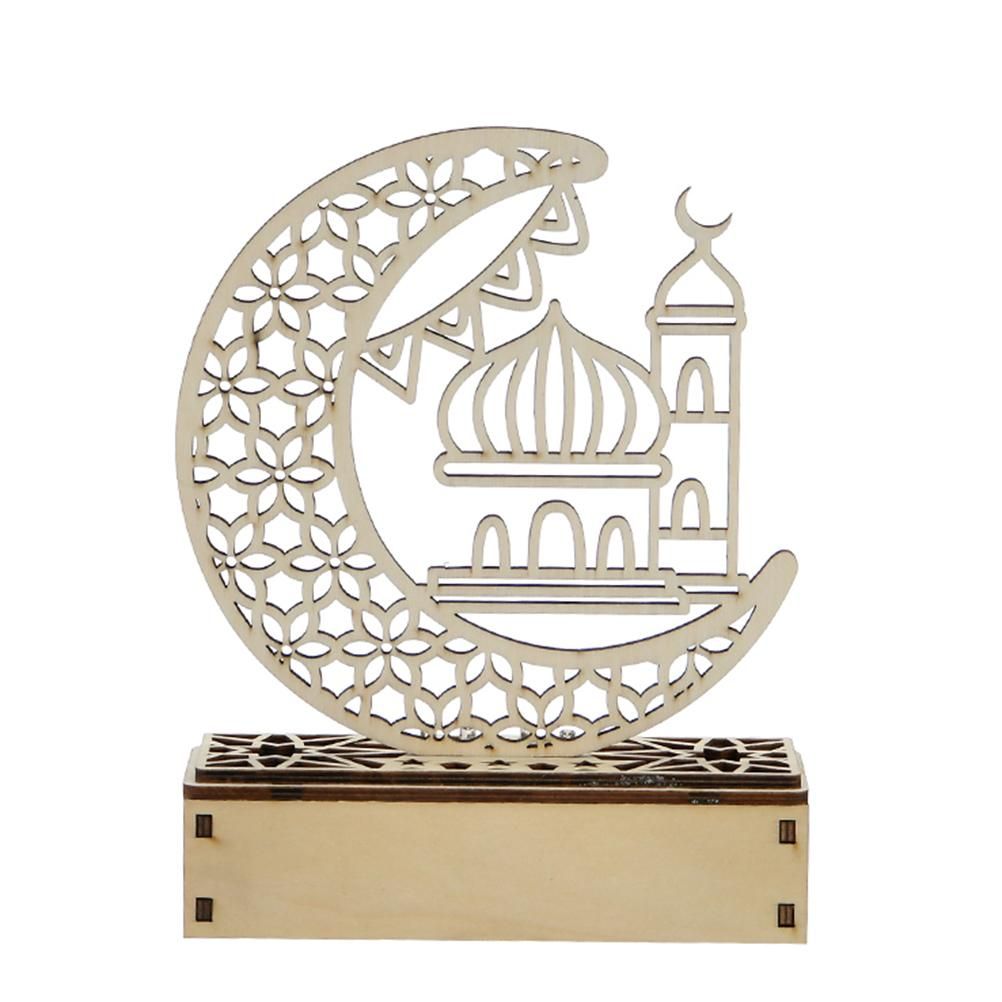 LED Eid Ramadan Hollow Decorations Openwork Carving Wooden Light Durable Table view 2