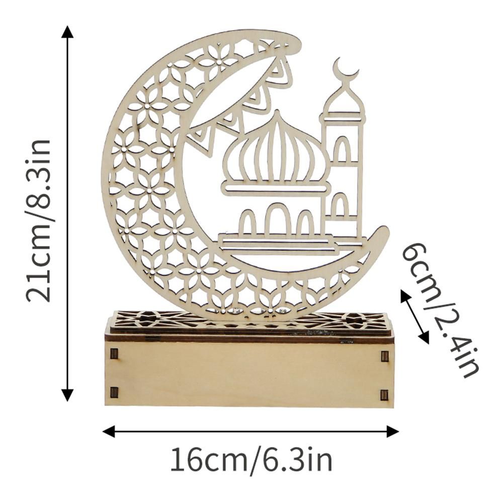 LED Eid Ramadan Hollow Decorations Openwork Carving Wooden Light Durable Table view 4