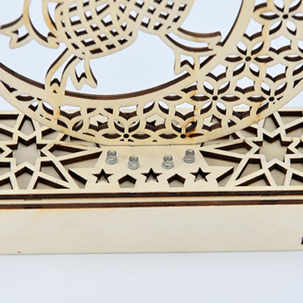 LED Eid Ramadan Hollow Decorations Openwork Carving Wooden Light Durable Table view 8