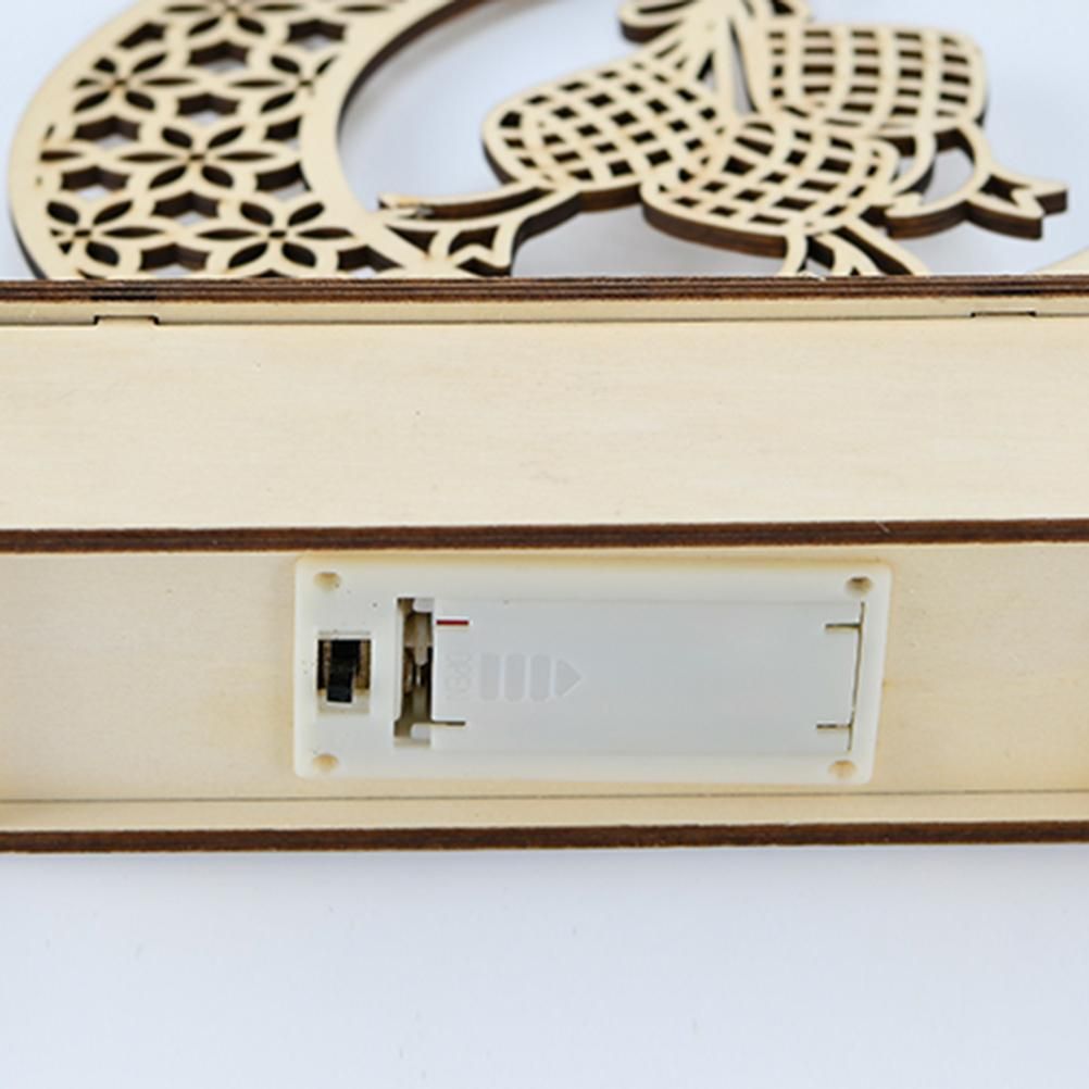 LED Eid Ramadan Hollow Decorations Openwork Carving Wooden Light Durable Table view 9