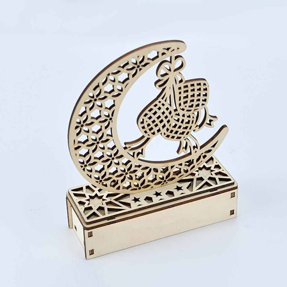 LED Eid Ramadan Hollow Decorations Openwork Carving Wooden Light Durable Table view 10