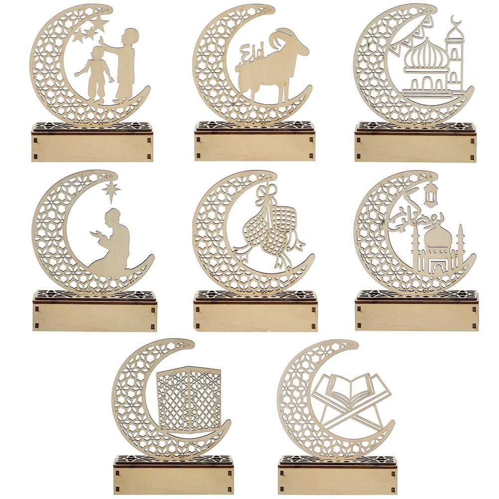 LED Eid Ramadan Hollow Decorations Openwork Carving Wooden Light Durable Table view 12