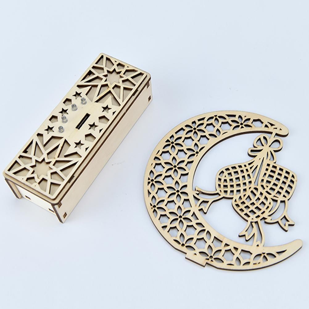 LED Eid Ramadan Hollow Decorations Openwork Carving Wooden Light Durable Table view 13