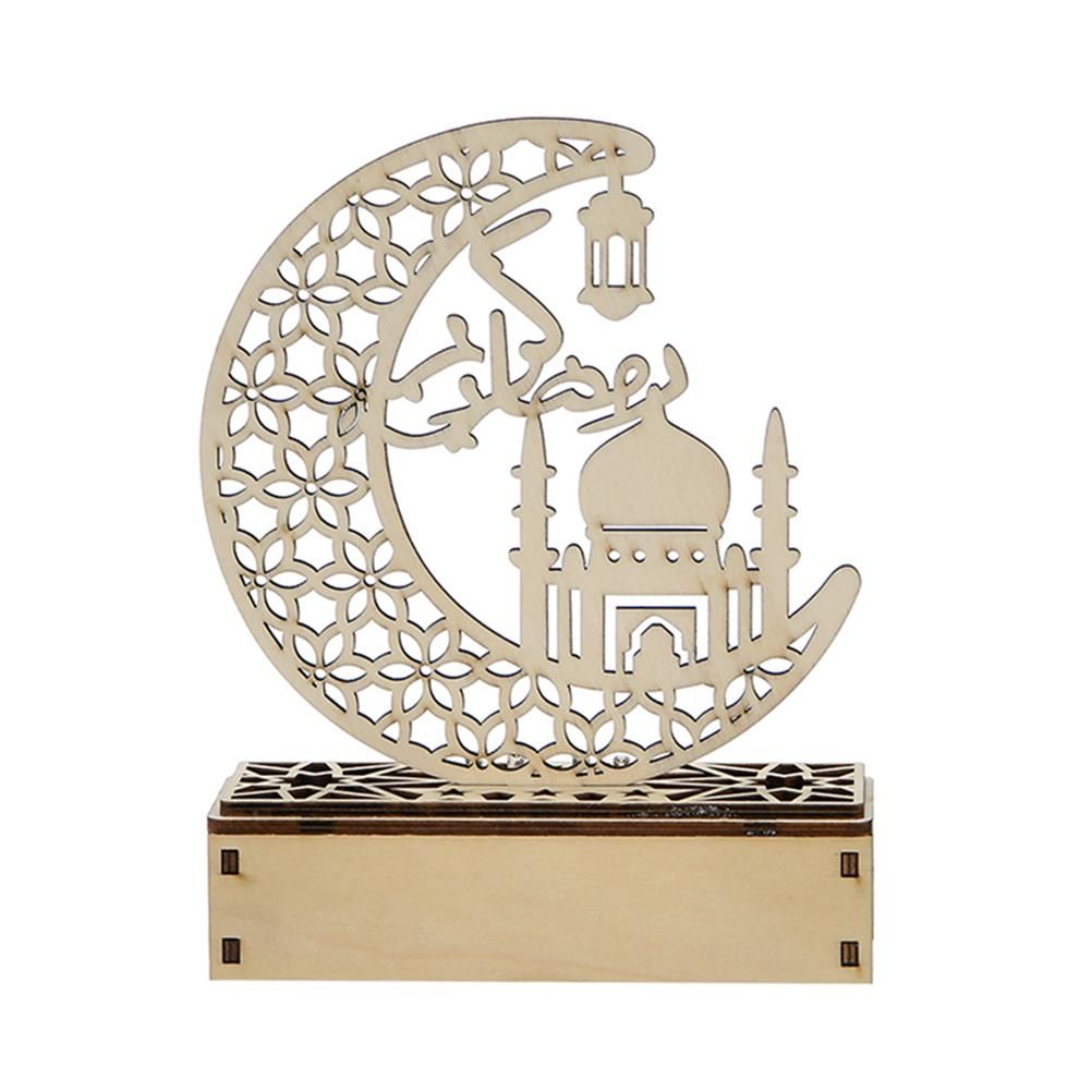 LED Eid Ramadan Hollow Decorations Openwork Carving Wooden Light Durable Table view 2