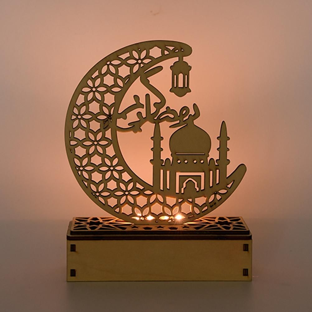 LED Eid Ramadan Hollow Decorations Openwork Carving Wooden Light Durable Table view 3