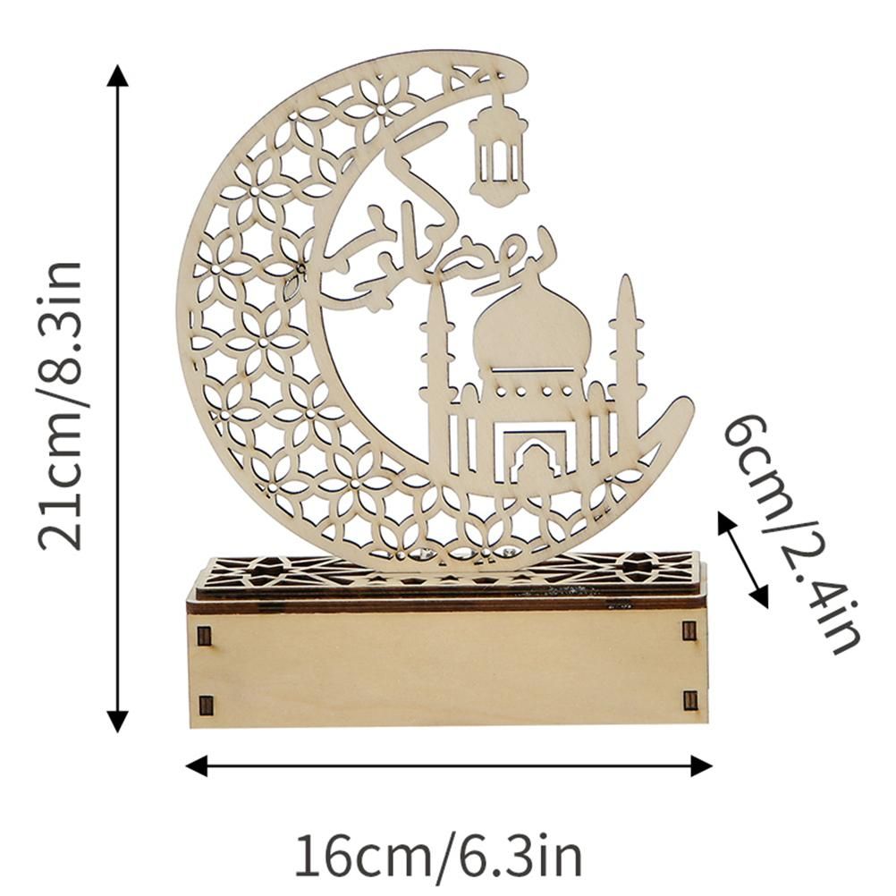 LED Eid Ramadan Hollow Decorations Openwork Carving Wooden Light Durable Table view 4