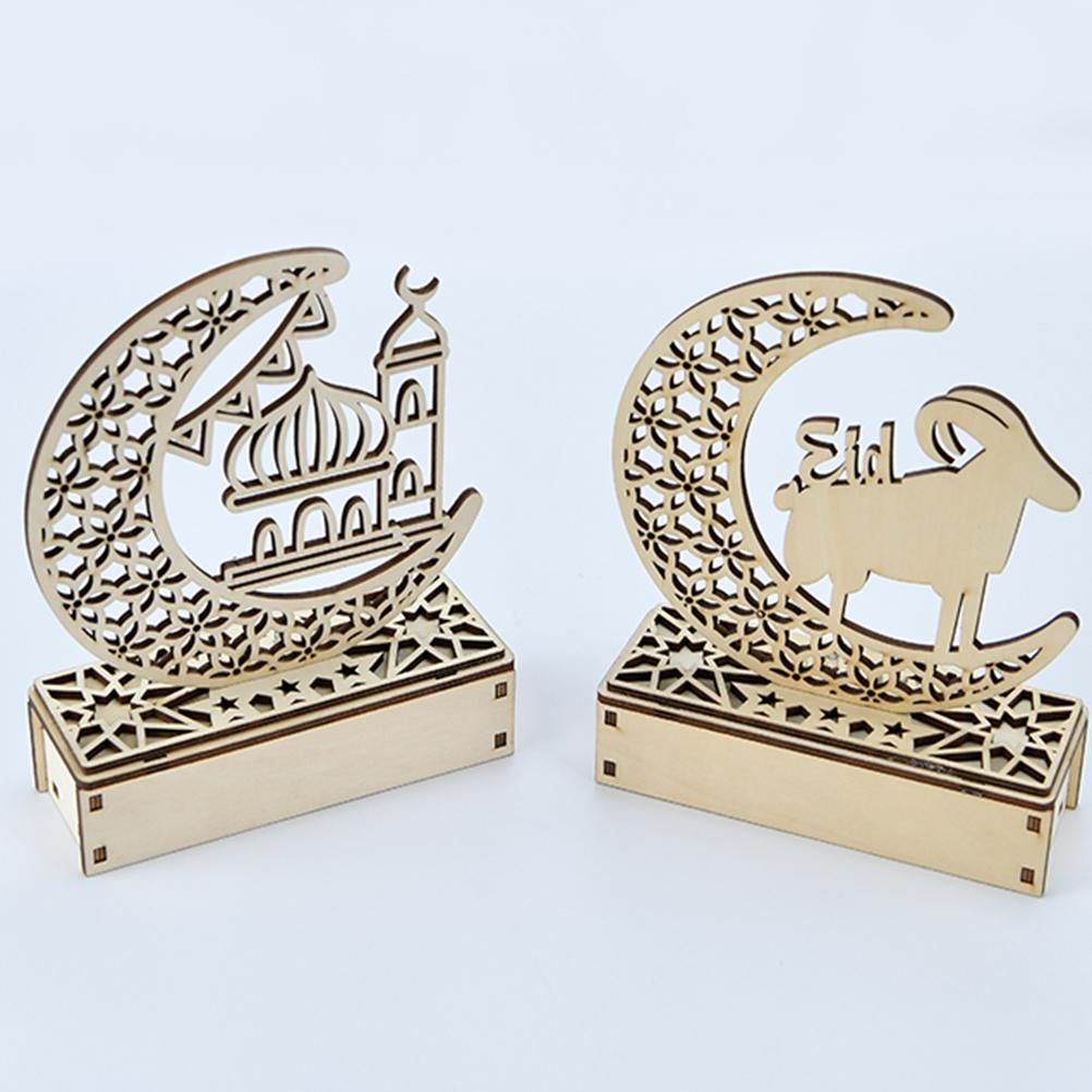LED Eid Ramadan Hollow Decorations Openwork Carving Wooden Light Durable Table view 13
