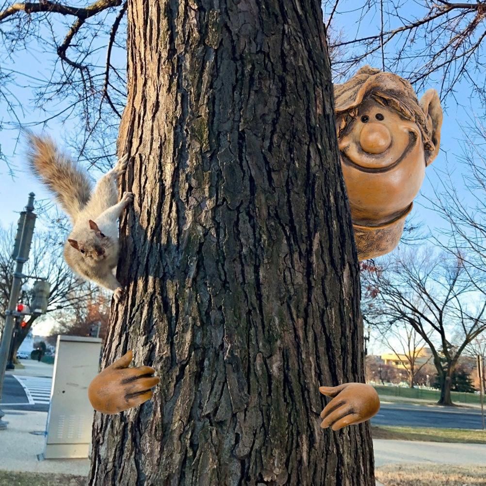Garden Elf Tree Hugger Polyresin Tree Sculpture Garden Peeker Yard Art for view 7