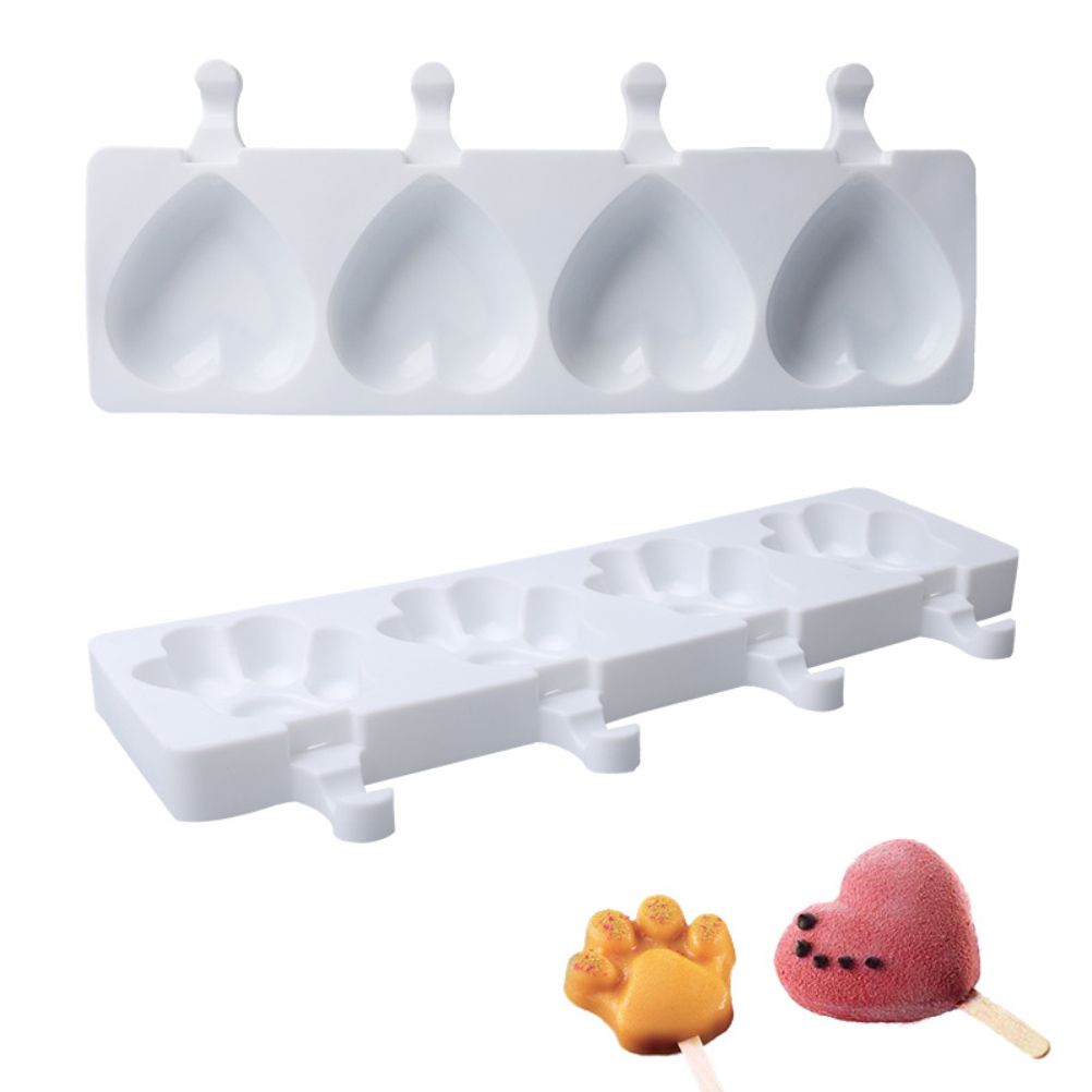 4 Cavities Ice Cream Mold Silicone Popsicle Mold Homemade Heart Shaped Paw Ice view 2