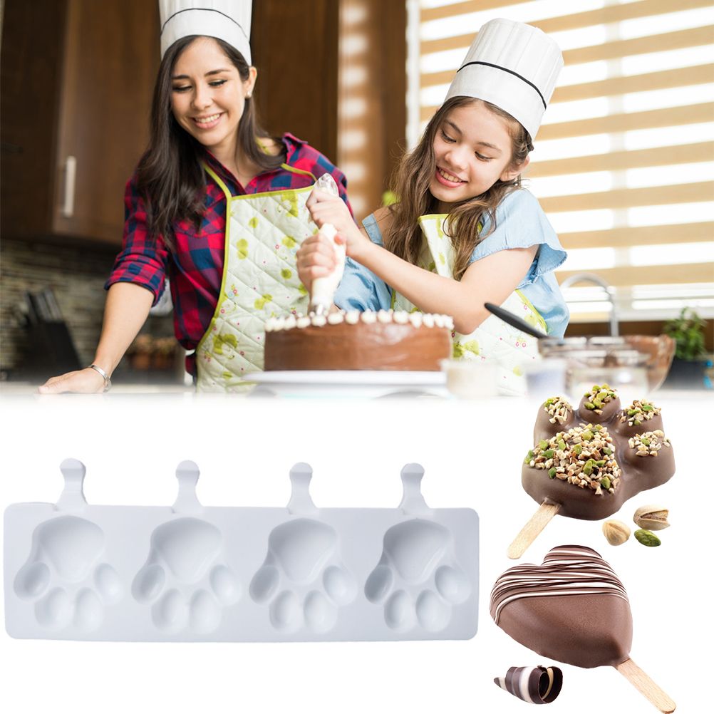 4 Cavities Ice Cream Mold Silicone Popsicle Mold Homemade Heart Shaped Paw Ice view 3