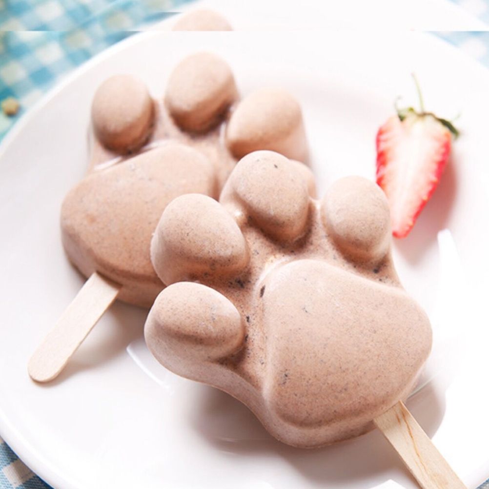 4 Cavities Ice Cream Mold Silicone Popsicle Mold Homemade Heart Shaped Paw Ice view 9