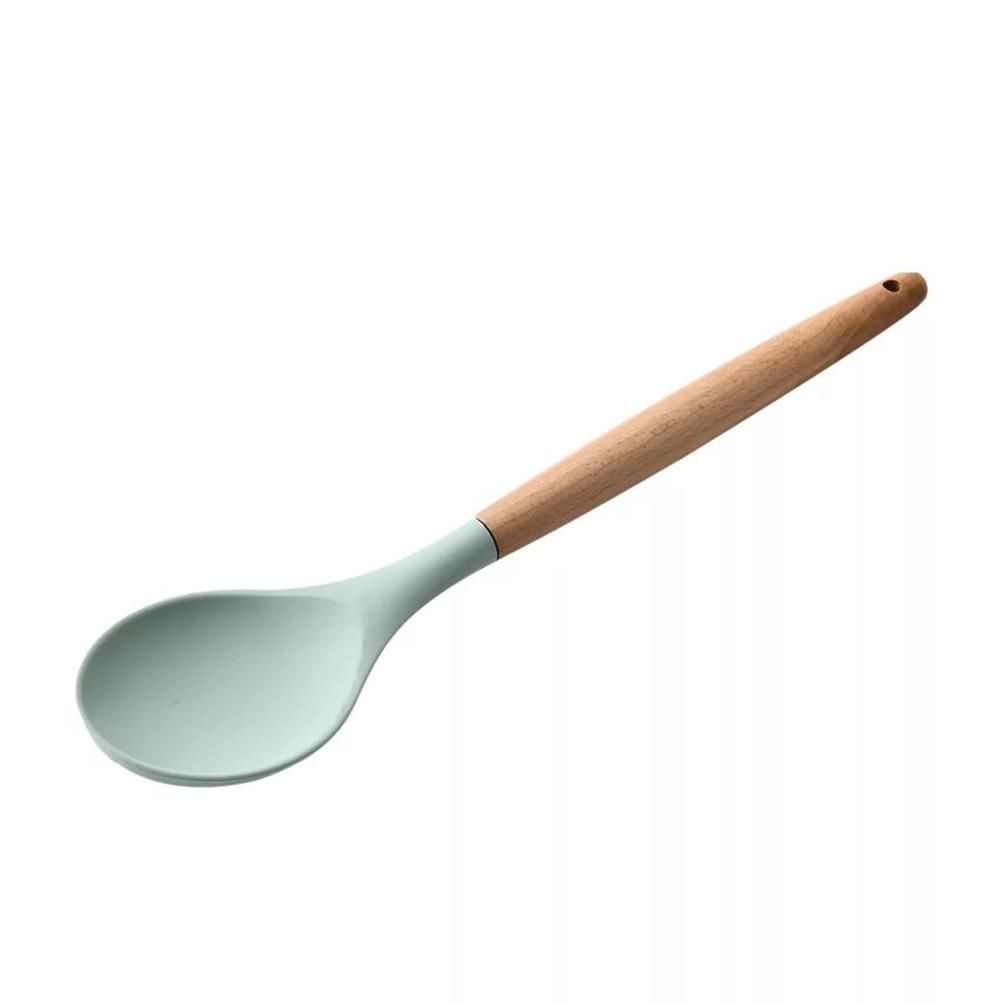 Cooking Scooping Spoon Wooden Handle Baking Utensils Durable Sturdy Silicone