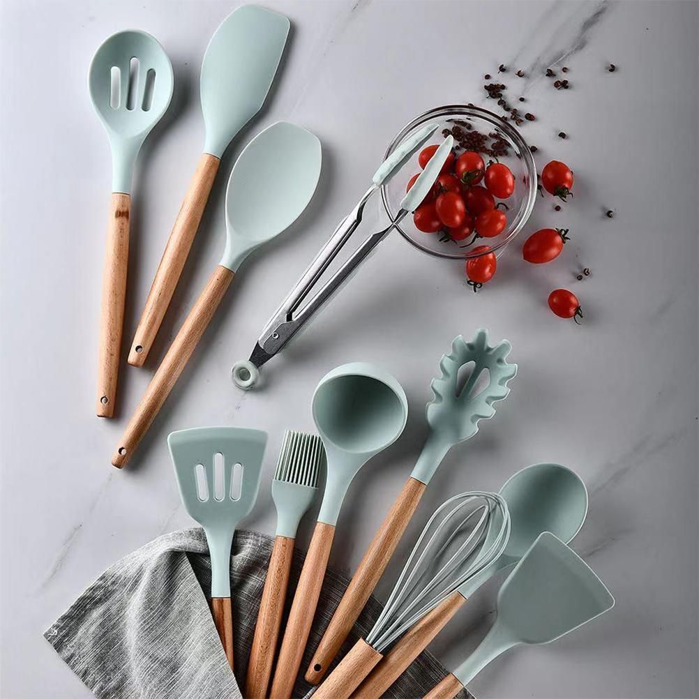 Cooking Scooping Spoon Wooden Handle Baking Utensils Durable Sturdy Silicone view 5