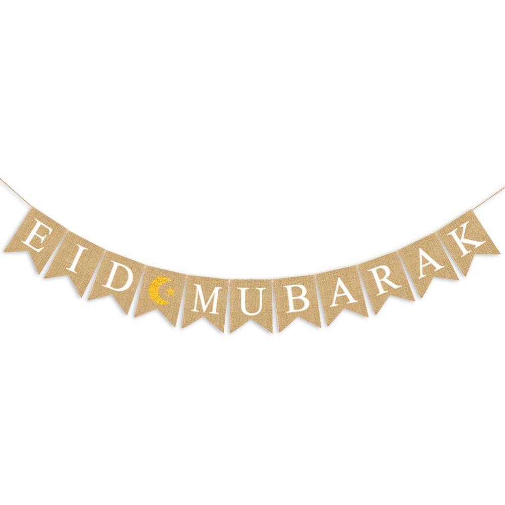 Eid Mubarak Banner Burlap Flag Decoration Eid Celebration Hanging Banner for