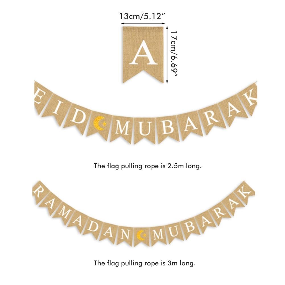 Eid Mubarak Banner Burlap Flag Decoration Eid Celebration Hanging Banner for view 4