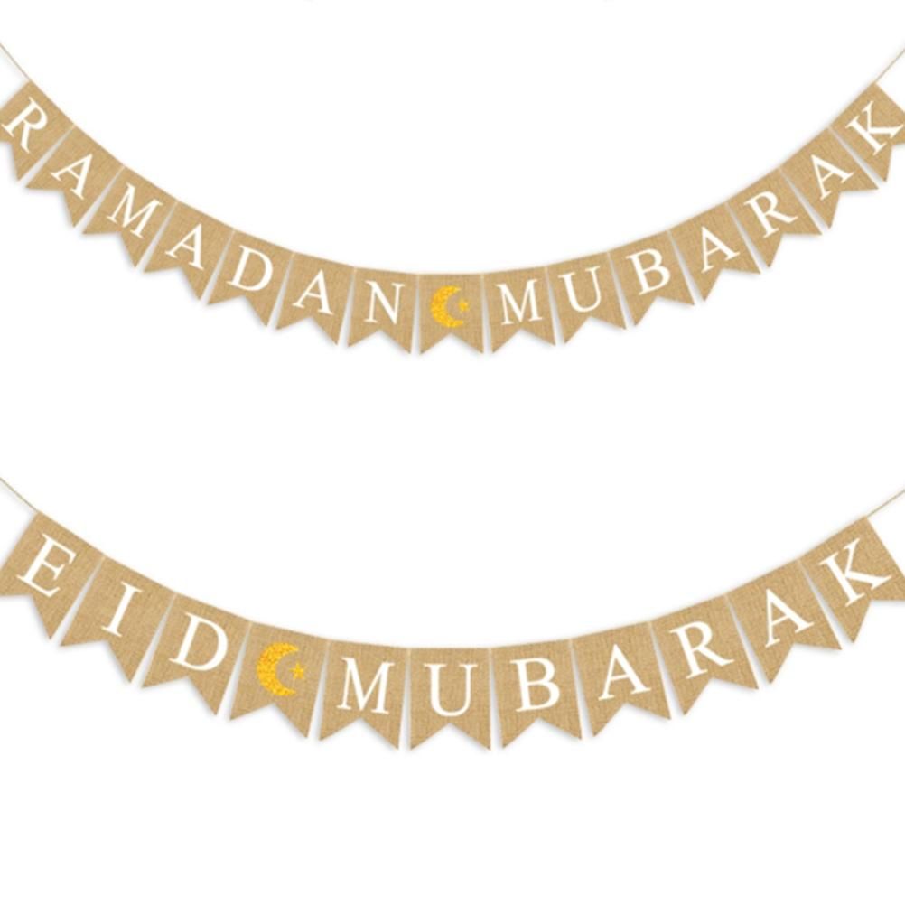 Eid Mubarak Banner Burlap Flag Decoration Eid Celebration Hanging Banner for view 5