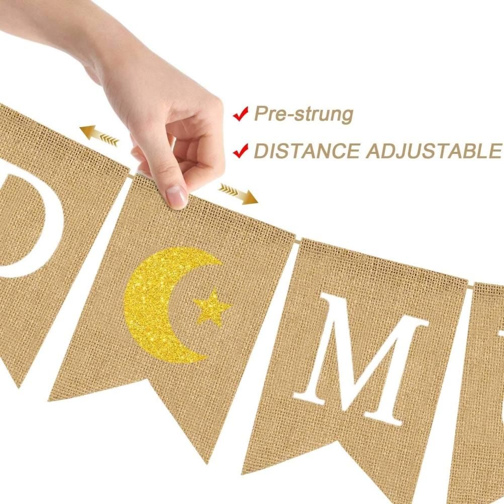 Eid Mubarak Banner Burlap Flag Decoration Eid Celebration Hanging Banner for view 6