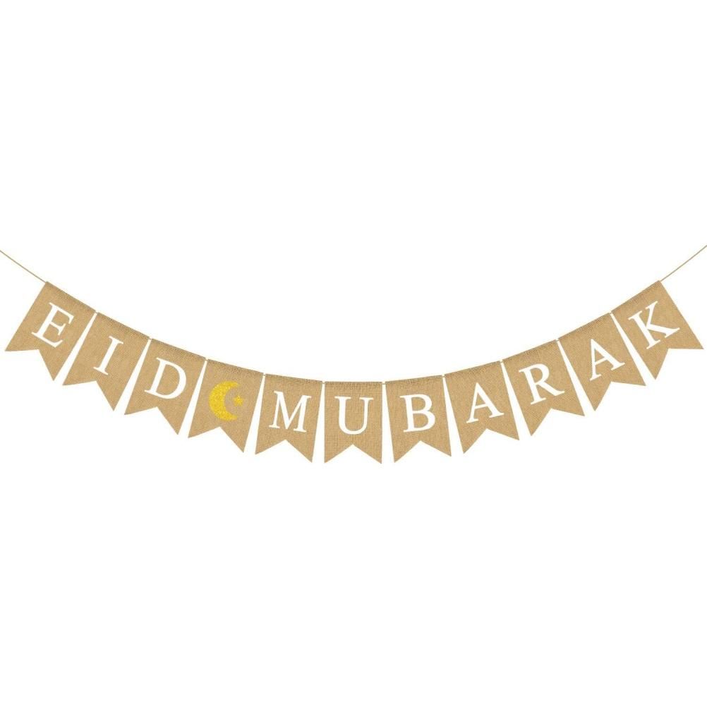 Eid Mubarak Banner Burlap Flag Decoration Eid Celebration Hanging Banner for view 7