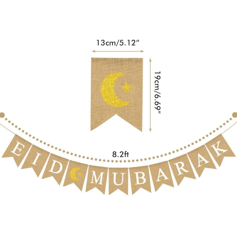Eid Mubarak Banner Burlap Flag Decoration Eid Celebration Hanging Banner for view 8