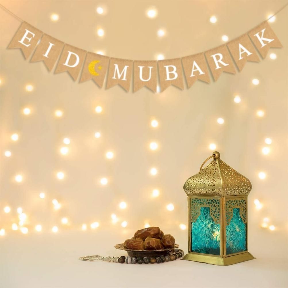Eid Mubarak Banner Burlap Flag Decoration Eid Celebration Hanging Banner for view 9
