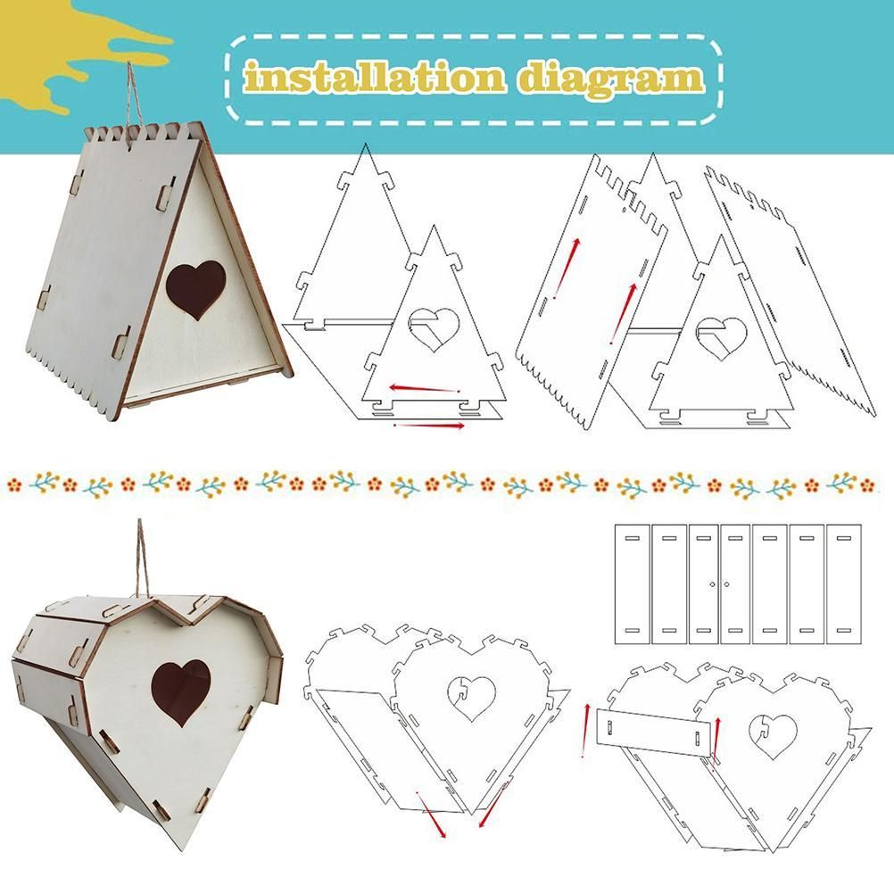Wood Birds Nest Box DIY Nest Box Bird House Kit Painting Bird House Art Craft view 3