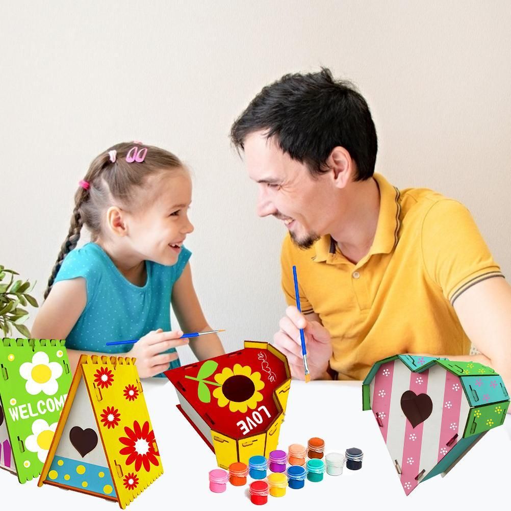 Wood Birds Nest Box DIY Nest Box Bird House Kit Painting Bird House Art Craft view 4