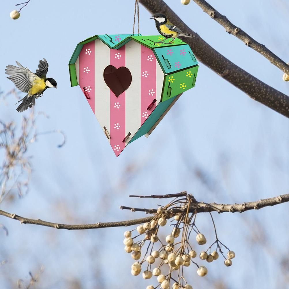 Wood Birds Nest Box DIY Nest Box Bird House Kit Painting Bird House Art Craft view 5