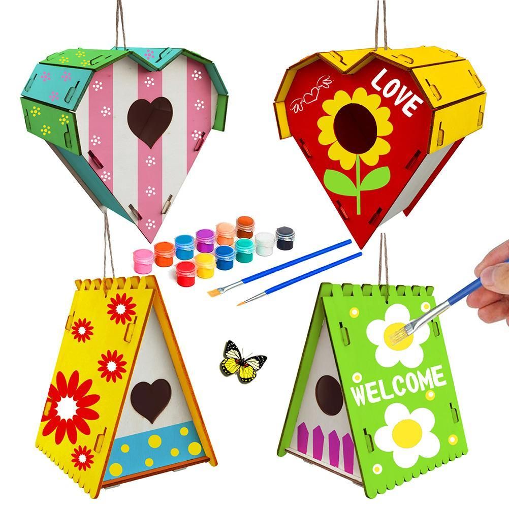 Wood Birds Nest Box DIY Nest Box Bird House Kit Painting Bird House Art Craft view 6