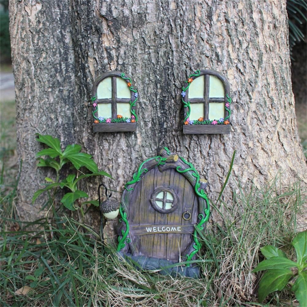 Miniature Fairy Tree Decorations Fairy Door And Window Set Luminous Door And view 2