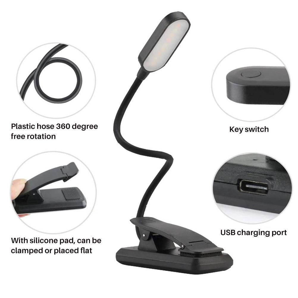 9 LEDs Clip On Book Light USB Rechargeable Reading Light with 3 Adjustable view 5