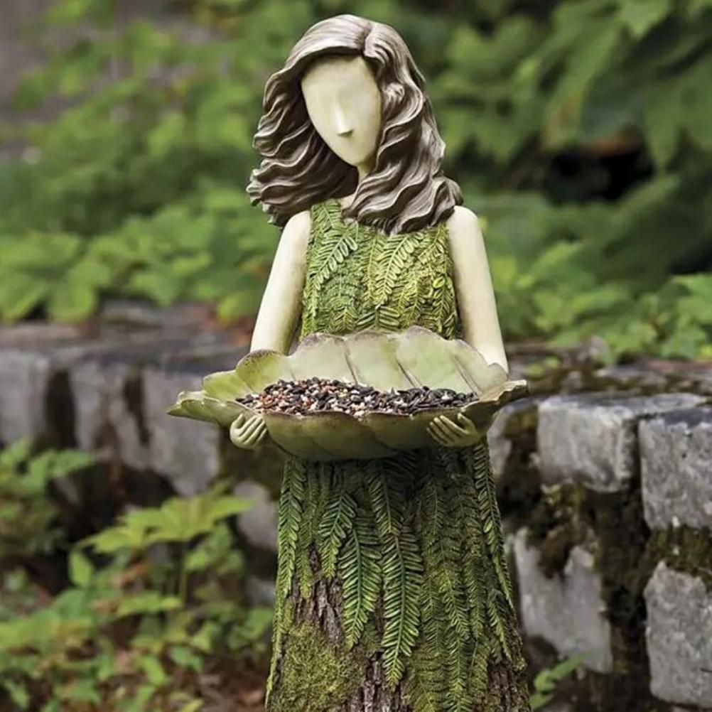 Fairy Garden Statue with Bird Feeder Lawn Resin Ornaments Garden Art view 5